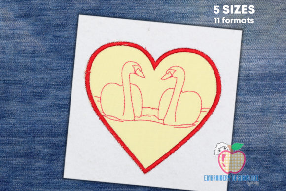 Swan Couple in Heart Applique
